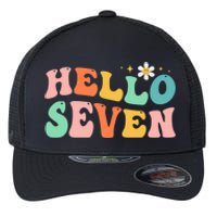 Hello Seven 7 Year Old 7th Birthday Girl Age 7 BDay Groovy Flexfit Unipanel Trucker Cap