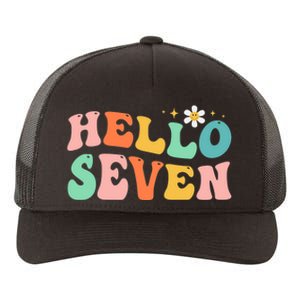 Hello Seven 7 Year Old 7th Birthday Girl Age 7 BDay Groovy Yupoong Adult 5-Panel Trucker Hat