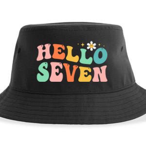 Hello Seven 7 Year Old 7th Birthday Girl Age 7 BDay Groovy Sustainable Bucket Hat