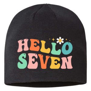 Hello Seven 7 Year Old 7th Birthday Girl Age 7 BDay Groovy Sustainable Beanie