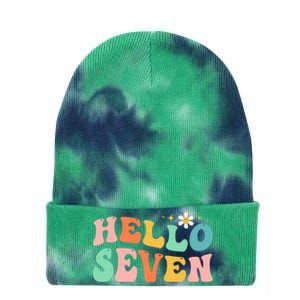 Hello Seven 7 Year Old 7th Birthday Girl Age 7 BDay Groovy Tie Dye 12in Knit Beanie