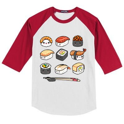 Happy Sushi Anime Kawaii Set Japanese Food Lover Otaku Manga  Kids Colorblock Raglan Jersey