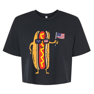 Hotdog Sunglasses American Flag USA Funny 4th Of July Fourth Bella+Canvas Jersey Crop Tee