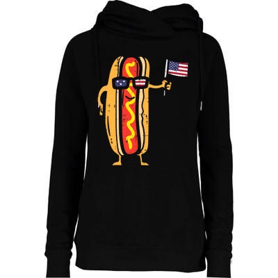 Hotdog Sunglasses American Flag USA Funny 4th Of July Fourth Womens Funnel Neck Pullover Hood