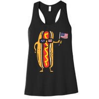 Hotdog Sunglasses American Flag USA Funny 4th Of July Fourth Women's Racerback Tank