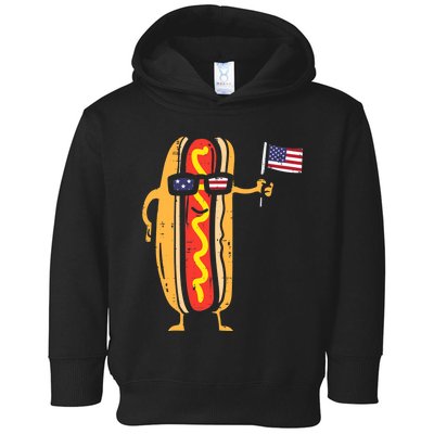 Hotdog Sunglasses American Flag USA Funny 4th Of July Fourth Toddler Hoodie