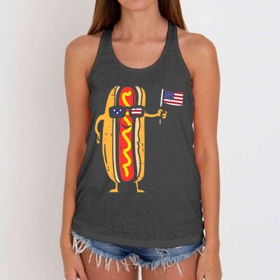 Hotdog Sunglasses American Flag USA Funny 4th Of July Fourth Women's Knotted Racerback Tank