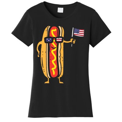 Hotdog Sunglasses American Flag USA Funny 4th Of July Fourth Women's T-Shirt