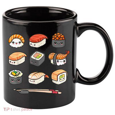 Happy Sushi Anime Kawaii Set Japanese Food Lover Otaku Manga 11oz C Handle Ceramic Mug