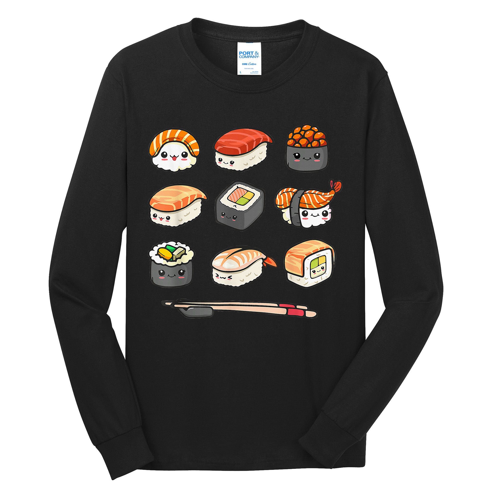 Happy Sushi Anime Kawaii Set Japanese Food Lover Otaku Manga Tall Long Sleeve T-Shirt