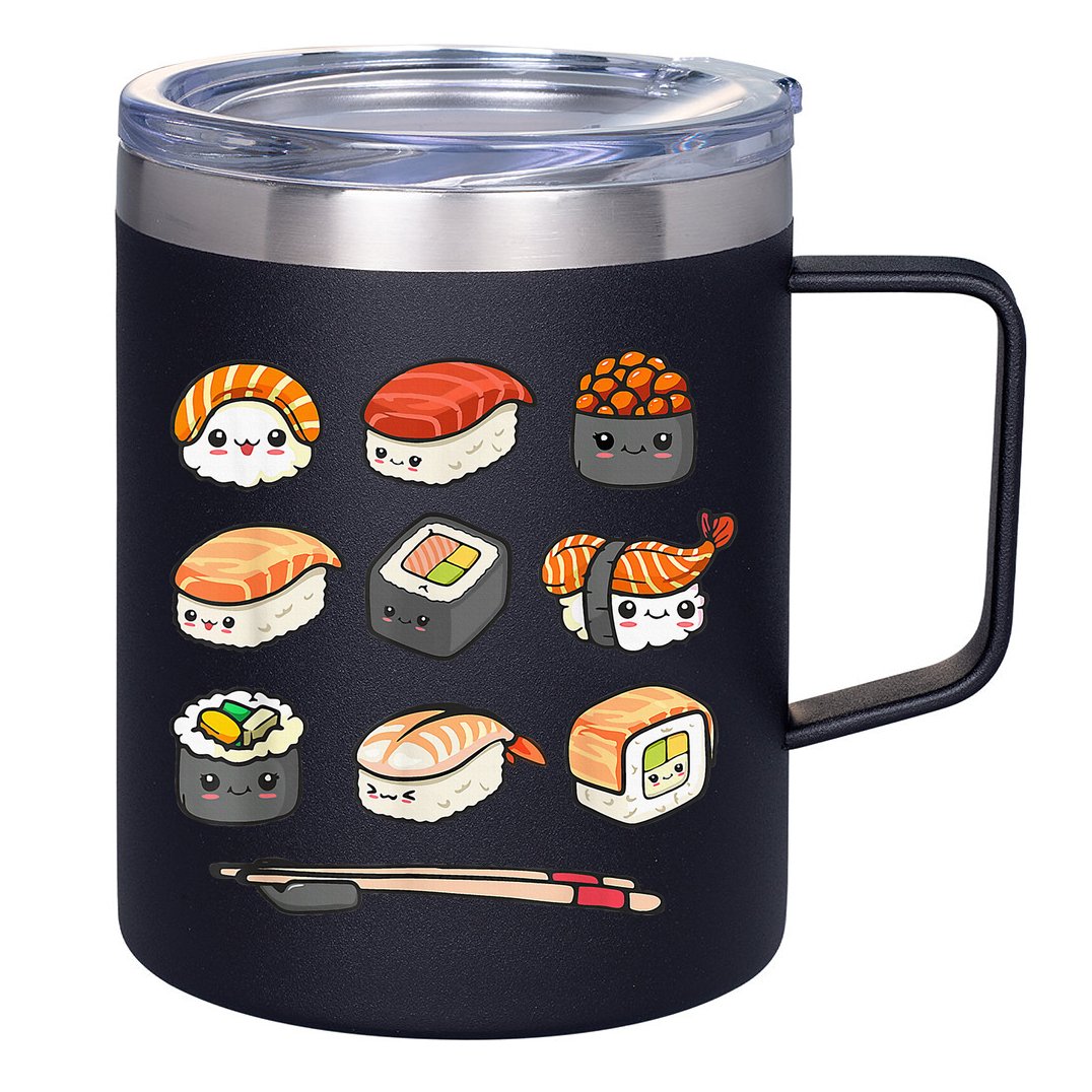 Happy Sushi Anime Kawaii Set Japanese Food Lover Otaku Manga 12oz Stainless Steel Coffee Mug