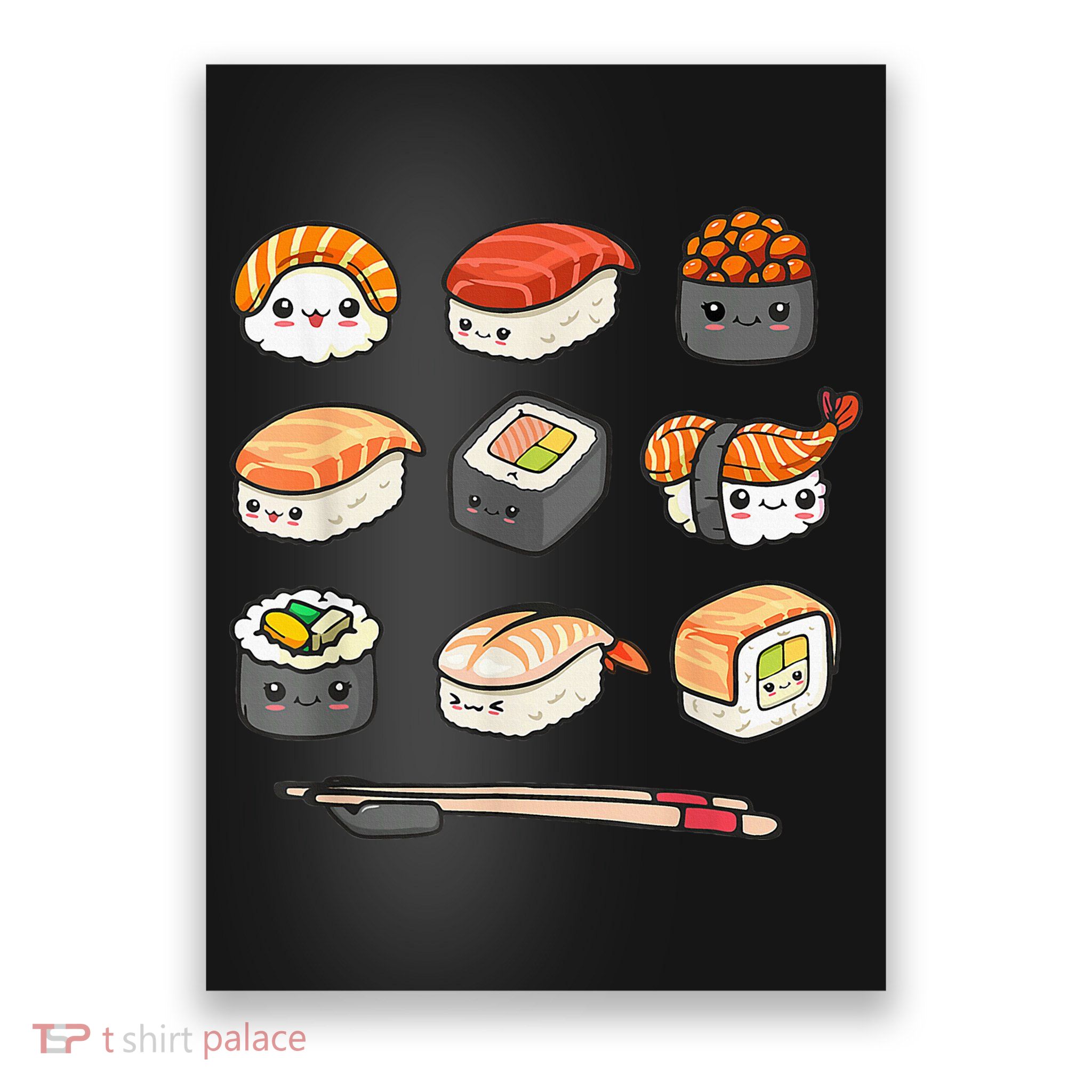 Happy Sushi Anime Kawaii Set Japanese Food Lover Otaku Manga Poster