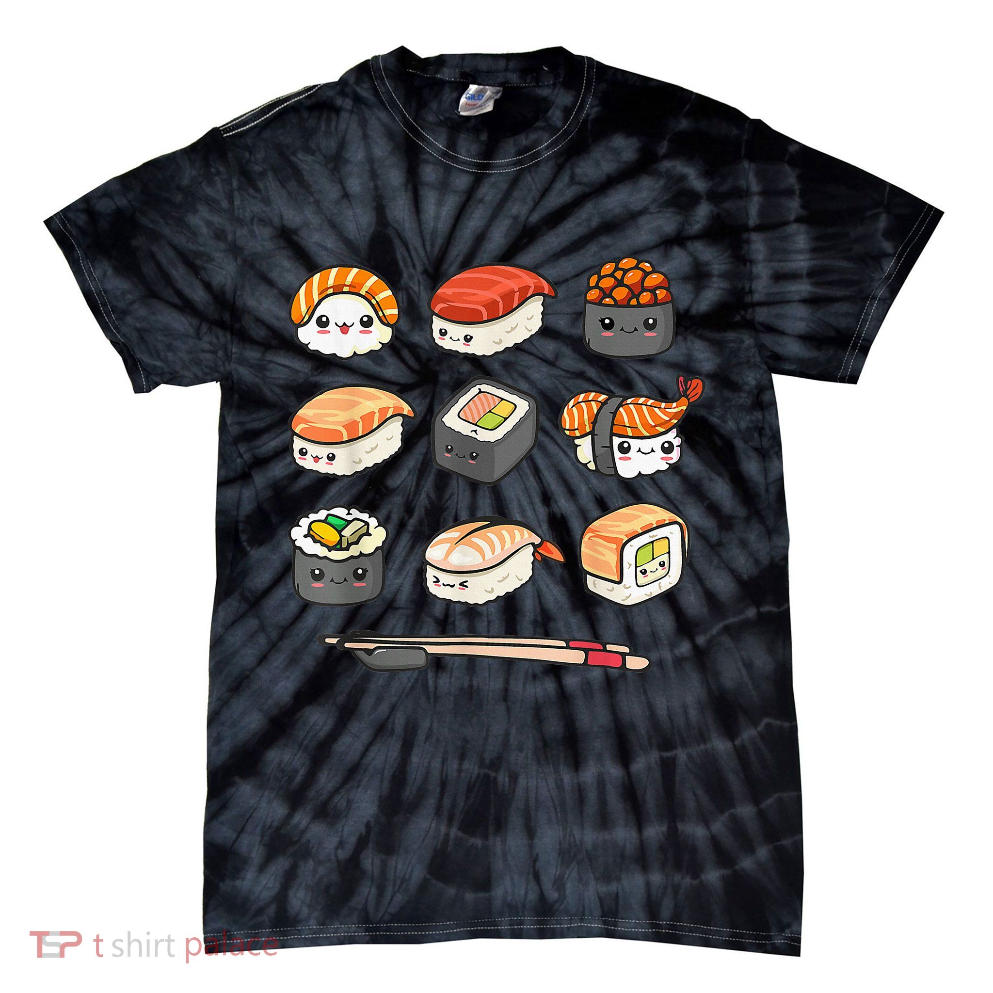 Happy Sushi Anime Kawaii Set Japanese Food Lover Otaku Manga Tie-Dye T-Shirt