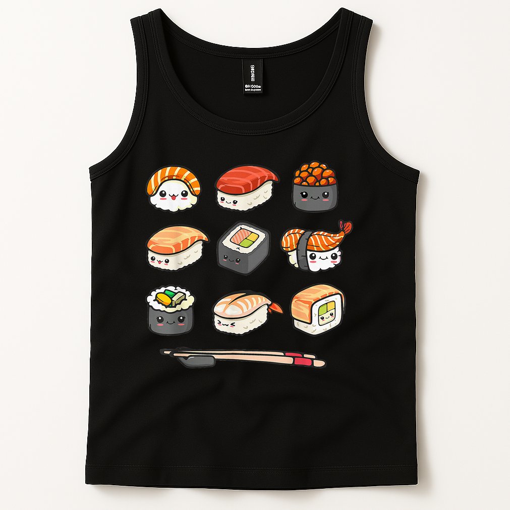 Happy Sushi Anime Kawaii Set Japanese Food Lover Otaku Manga Tank Top