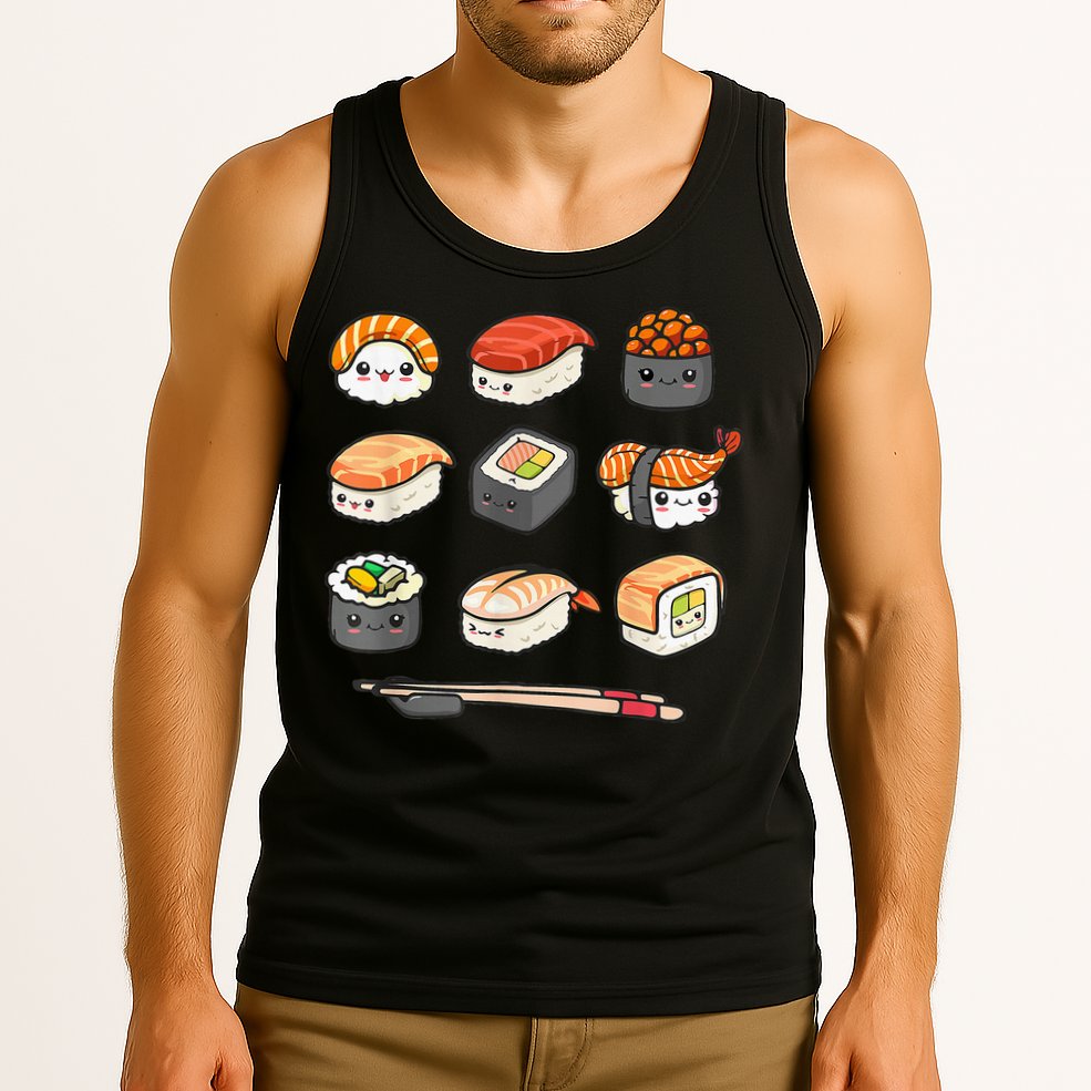 Happy Sushi Anime Kawaii Set Japanese Food Lover Otaku Manga Tank Top