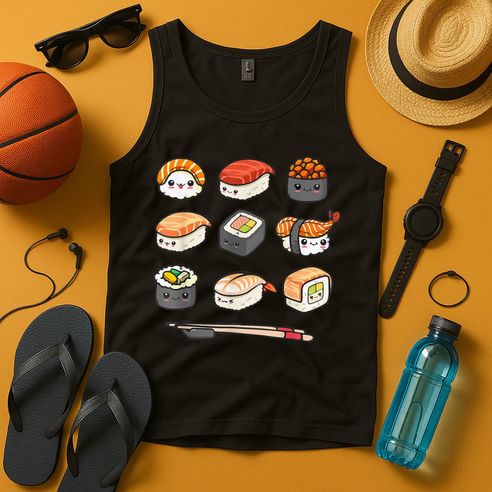 Happy Sushi Anime Kawaii Set Japanese Food Lover Otaku Manga Tank Top