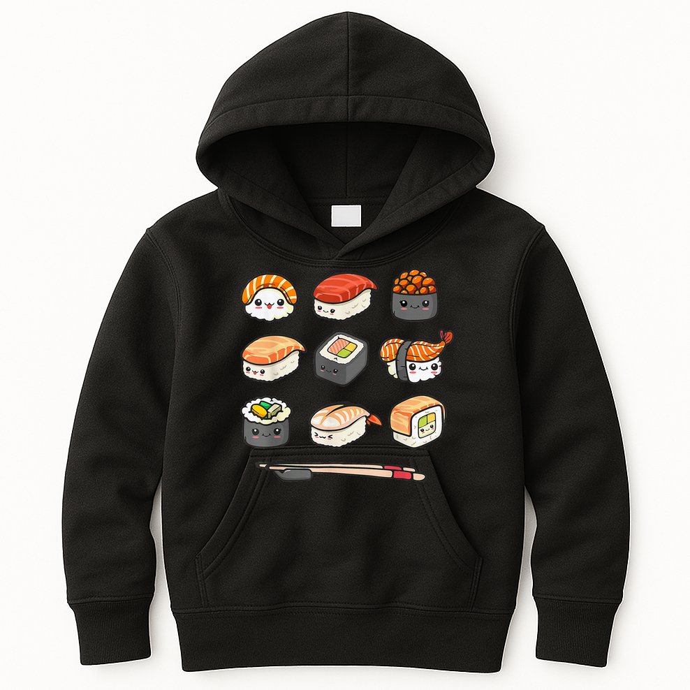 Happy Sushi Anime Kawaii Set Japanese Food Lover Otaku Manga Kids Hoodie