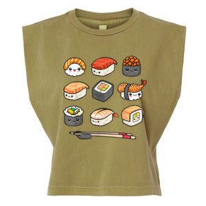 Happy Sushi Anime Kawaii Set Japanese Food Lover Otaku Manga Garment-Dyed Women's Muscle Tee