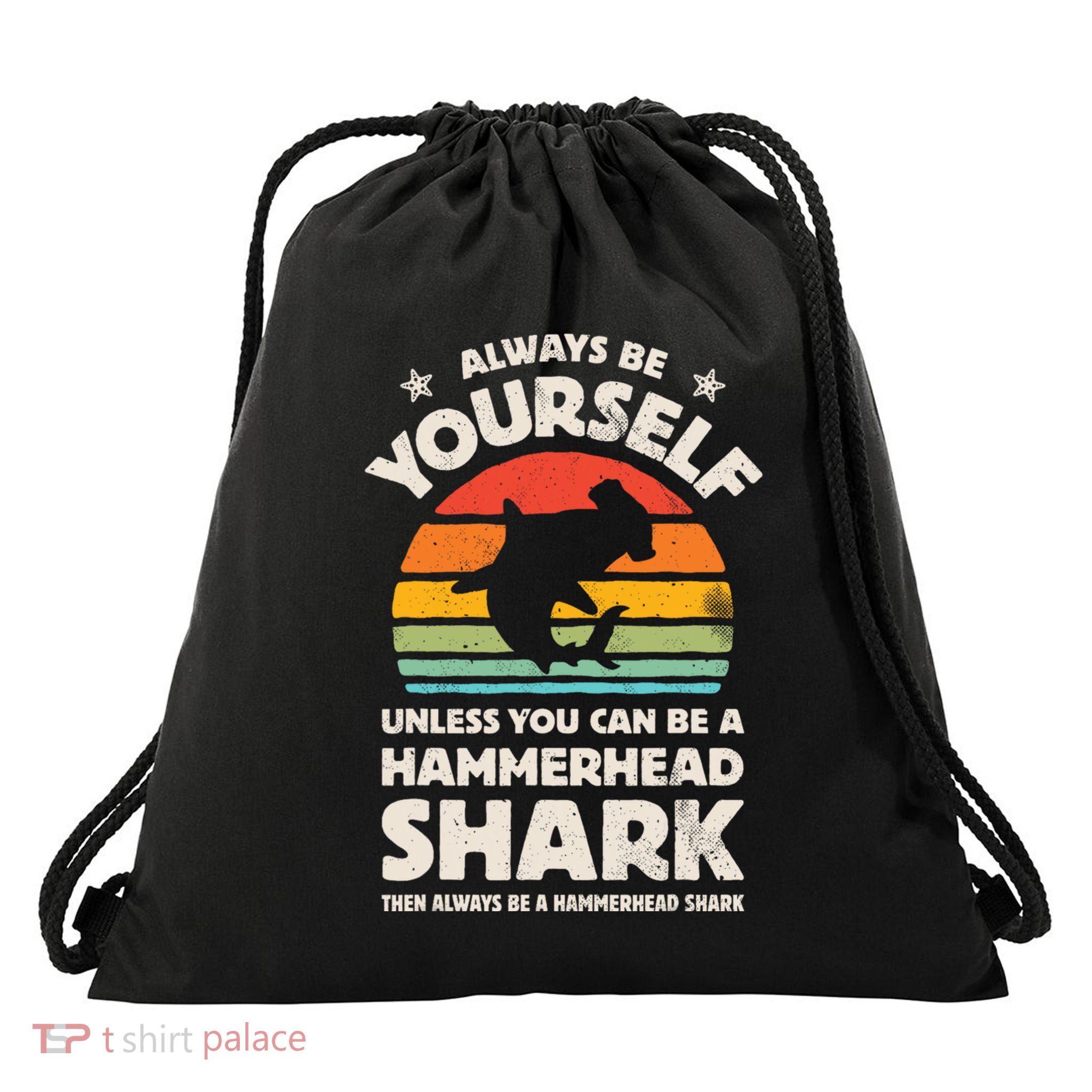 Hammerhead Shark Always Be Yourself Retro Vintage Drawstring Bag