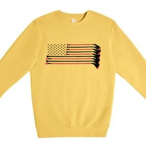 Hockey Sticks American Flag Premium Crewneck Sweatshirt