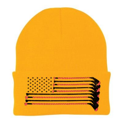 Hockey Sticks American Flag Knit Cap Winter Beanie