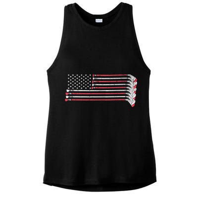 Hockey Sticks American Flag Ladies PosiCharge Tri-Blend Wicking Tank