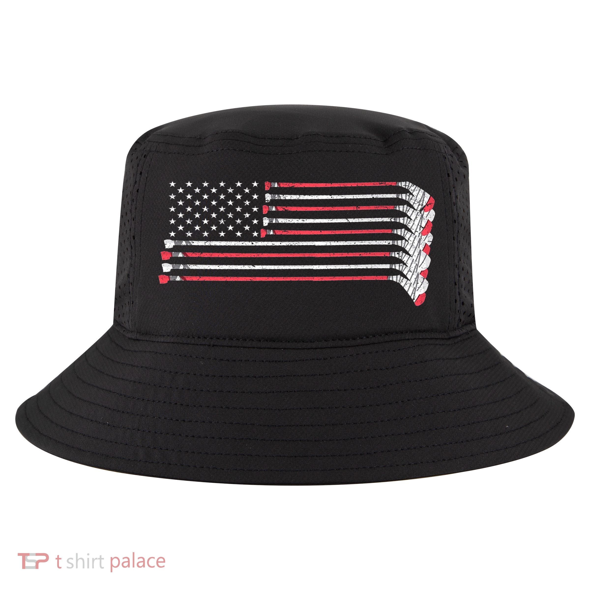 Hockey Sticks American Flag Cool Comfort Performance Bucket Hat