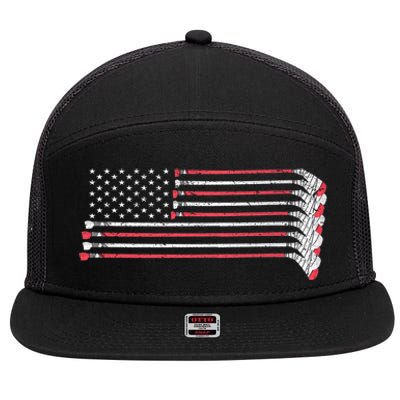 Hockey Sticks American Flag 7 Panel Mesh Trucker Snapback Hat