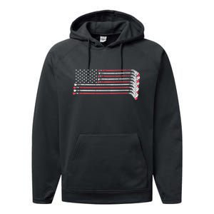 Hockey Sticks American Flag Performance Fleece Hoodie