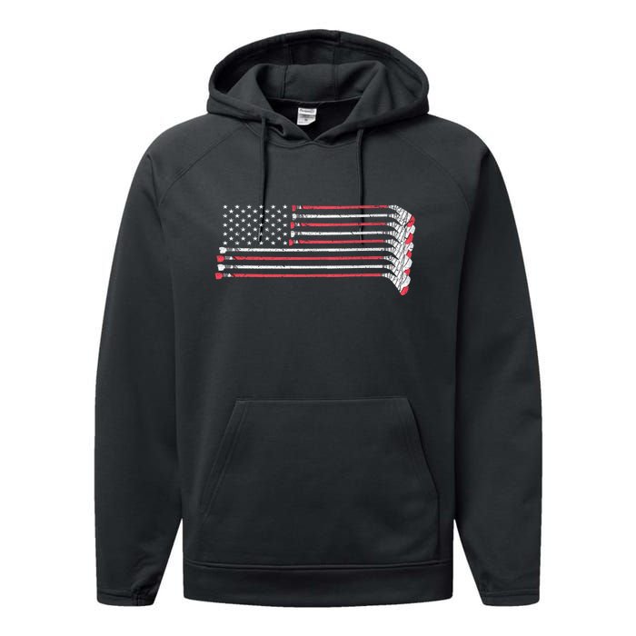 Hockey Sticks American Flag Performance Fleece Hoodie