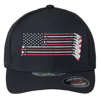 Hockey Sticks American Flag Flexfit Unipanel Trucker Cap