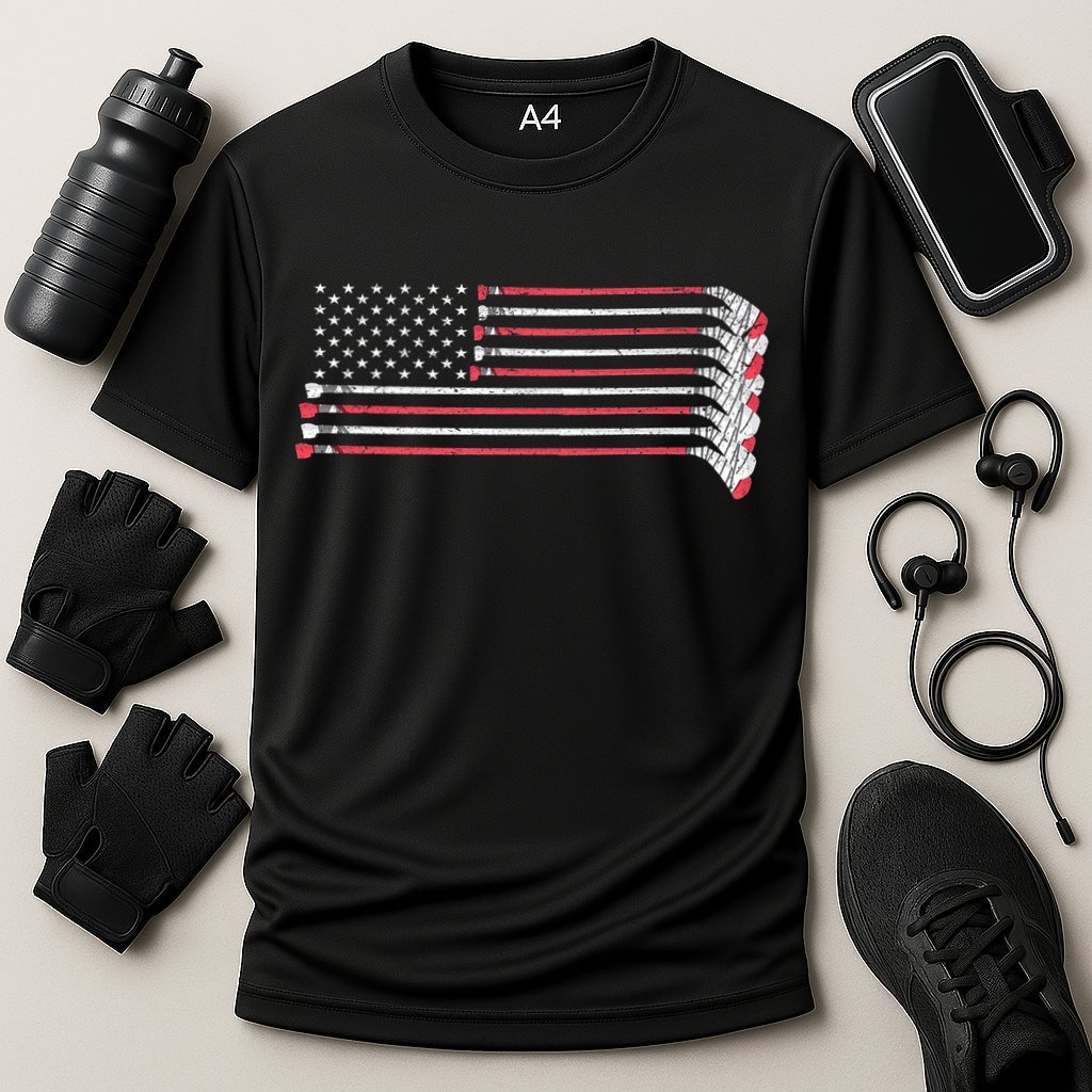 Hockey Sticks American Flag Cooling Performance Crew T-Shirt