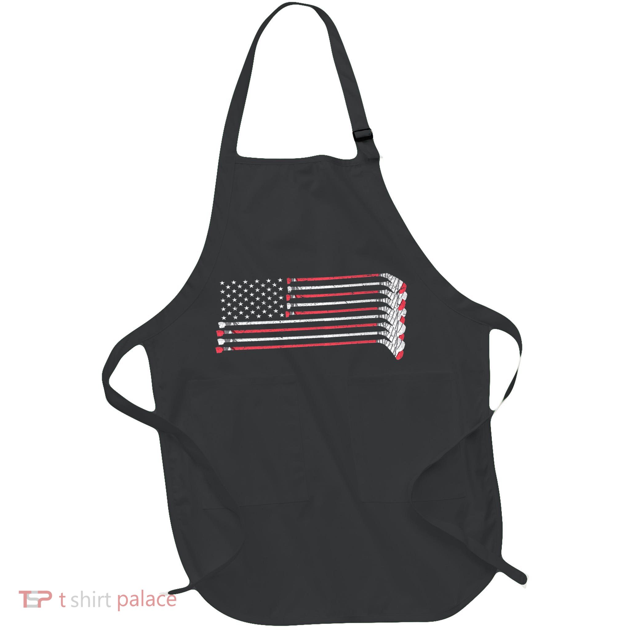 Hockey Sticks American Flag Full-Length Apron With Pockets