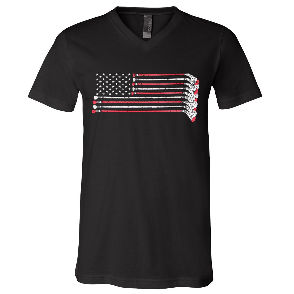 Hockey Sticks American Flag V-Neck T-Shirt