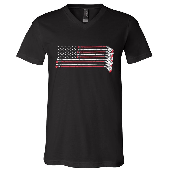 Hockey Sticks American Flag V-Neck T-Shirt