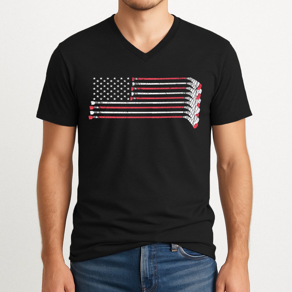 Hockey Sticks American Flag V-Neck T-Shirt