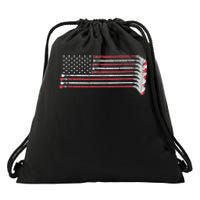 Hockey Sticks American Flag Drawstring Bag