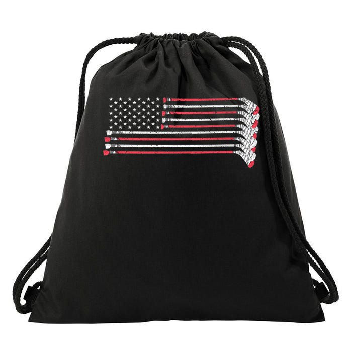 Hockey Sticks American Flag Drawstring Bag