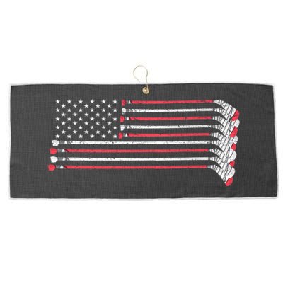 Hockey Sticks American Flag Large Microfiber Waffle Golf Towel