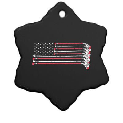 Hockey Sticks American Flag Ceramic Star Ornament