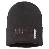 Hockey Sticks American Flag Sustainable Knit Beanie