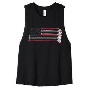 Hockey Sticks American Flag Women's Racerback Cropped Tank