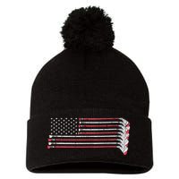 Hockey Sticks American Flag Pom Pom 12in Knit Beanie