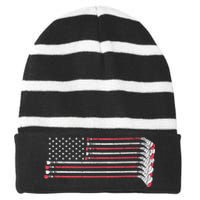 Hockey Sticks American Flag Striped Beanie with Solid Band