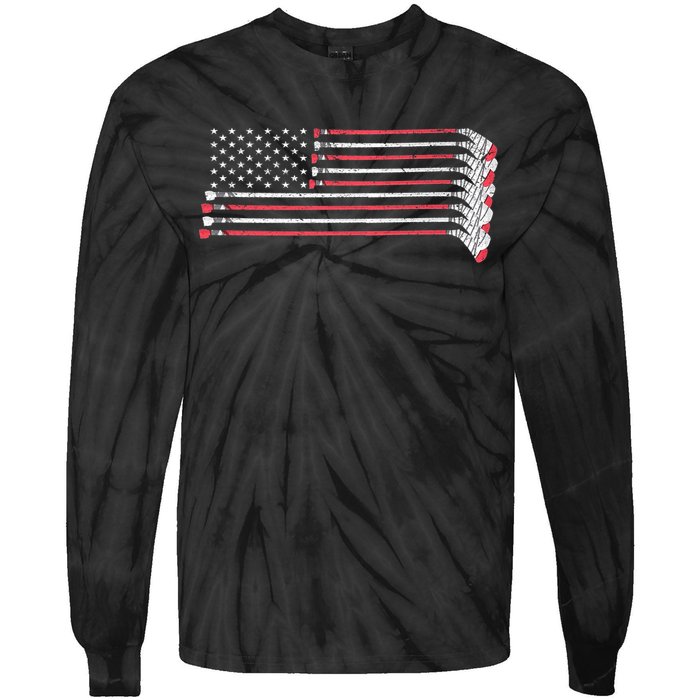 Hockey Sticks American Flag Tie-Dye Long Sleeve Shirt