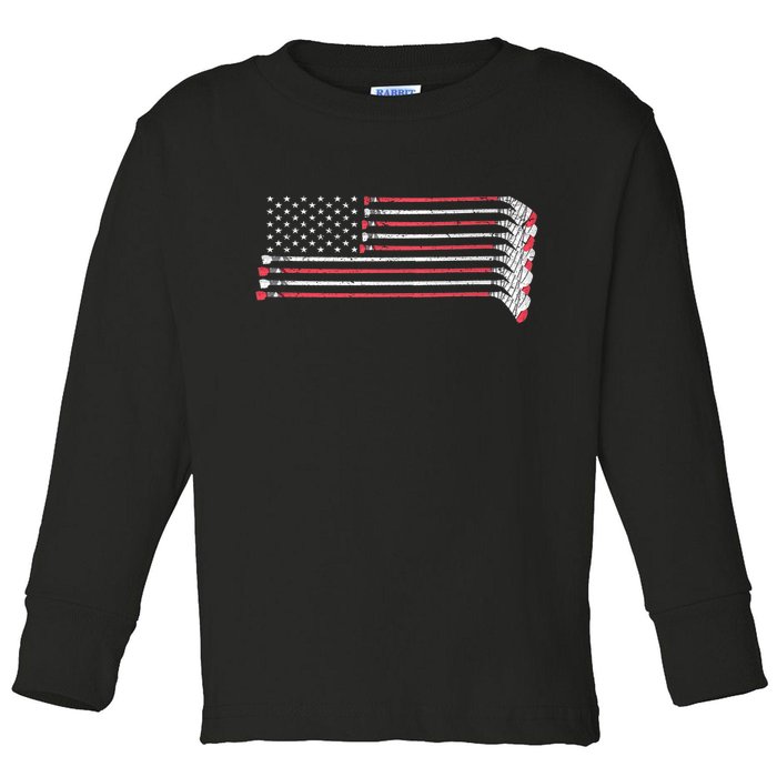 Hockey Sticks American Flag Toddler Long Sleeve Shirt