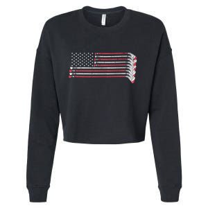 Hockey Sticks American Flag Cropped Pullover Crew