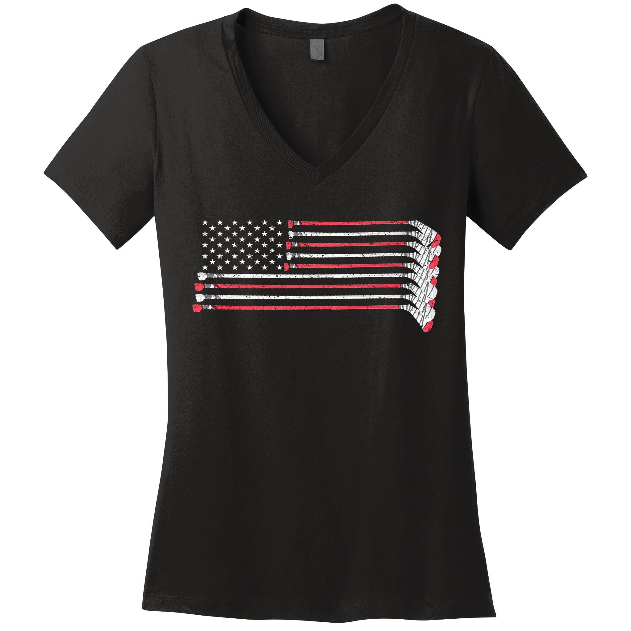 Hockey Sticks American Flag Women's V-Neck T-Shirt