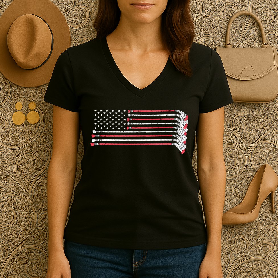 Hockey Sticks American Flag Women's V-Neck T-Shirt