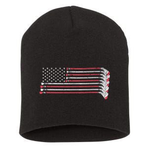 Hockey Sticks American Flag Short Acrylic Beanie